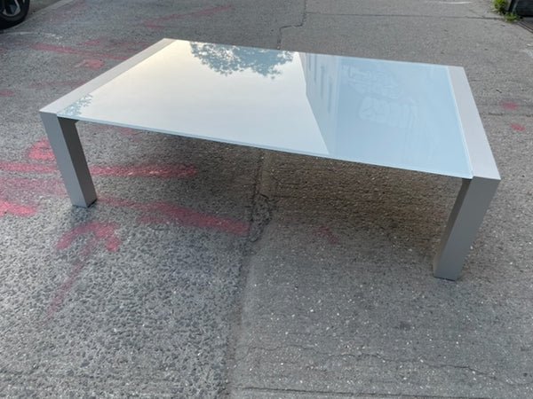 Dune Modern Minimalist Frosted Glass and Metal Coffee Table
