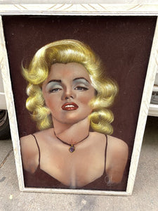 Vintage Marilyn Monroe painted on velvet 27x40” tall