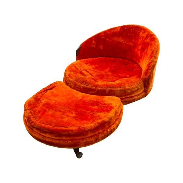 Rare Adrian Pearsall Round Orange Fluffy Havana Chair and Ottoman, 1960s