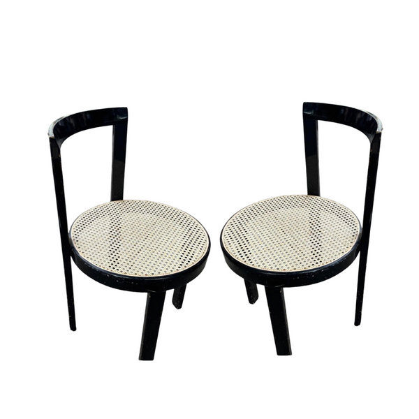 Unique Black and Cane Designer Chairs Made in Italy (Pair Available Priced Individually)