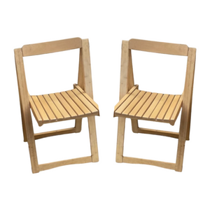 Pair of Maple Heavy Wood Slatted Dining Chairs - Made in Romania