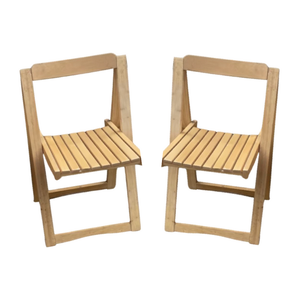 Pair of Maple Heavy Wood Slatted Dining Chairs - Made in Romania