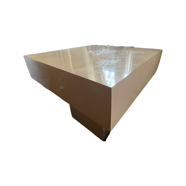 Postmodern Beige Lacquer Square Tiered Pedestal Side or Coffee Table