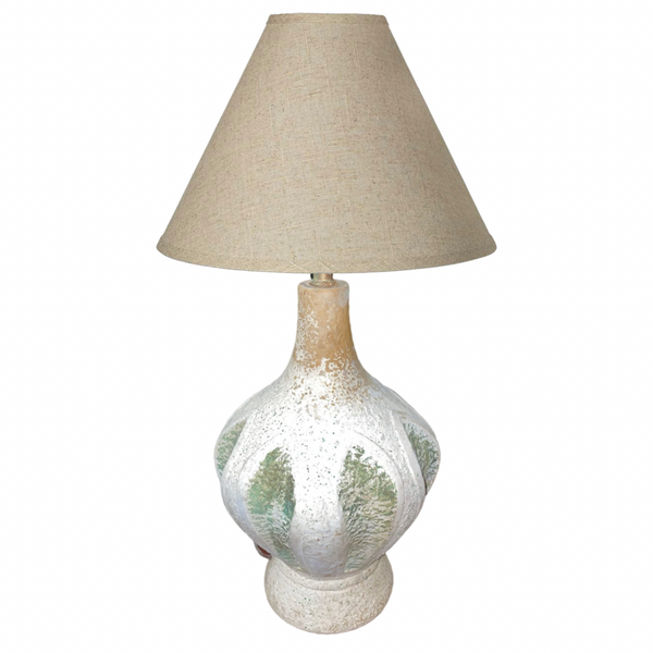Mid Mod Green and Ecru Ceramic Table Lamp (Shade Not Included)