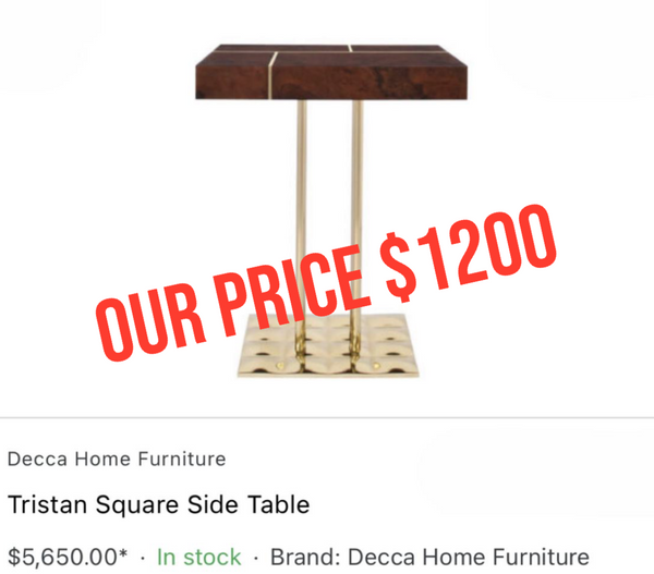 Pair of Decca Home Tristan Square Side Table with Walnut Burl Top and Spray Gold Chrome Base Designed by Dakota Jackson (Priced Individually)