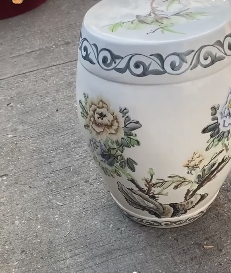 Hand Painted Vintage Asian Garden Stool