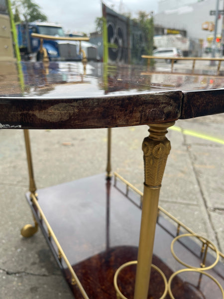 From the Estate of Waldorf Astoria Aldo Turo Drop Leaf Folding Brass and Lacquer Bar Cart