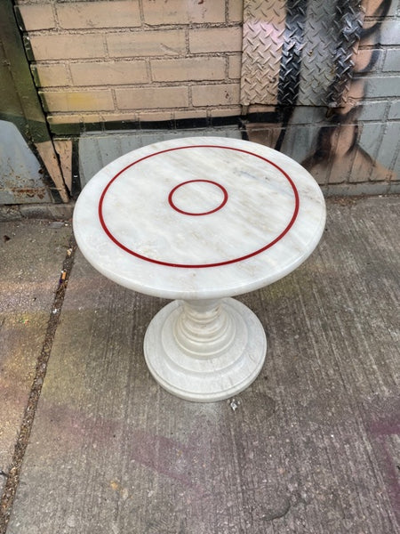 Solid Marble With Red Bullseye Detail Side Table