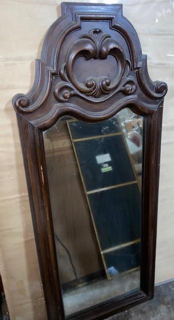 Vintage Plastic Ornate Faux Finish Mirror - 21x49”