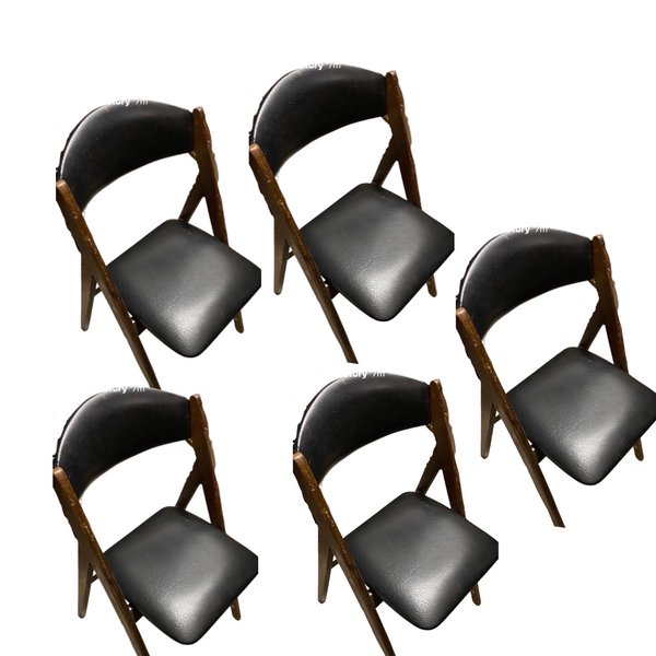 Mid Century Stackamore  Black Vinyl and Wood Dining Chairs