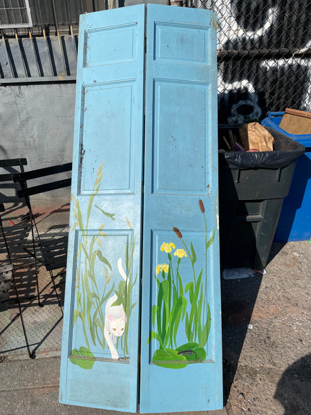 Hand Painted Baby Blue Cat Scene Room Divider