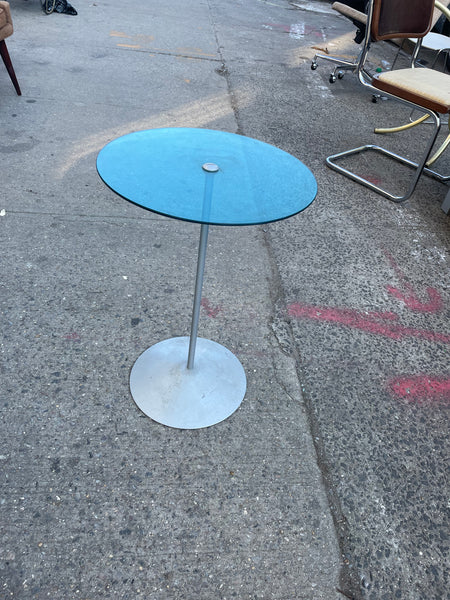 Modern Round Blue Glass Side Table Cone Base Make in Italy