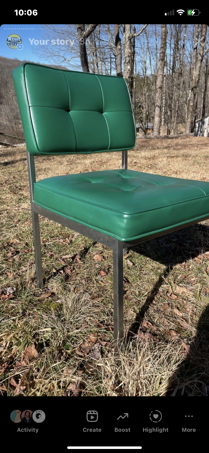 Vintage green lounge chairs vinyl