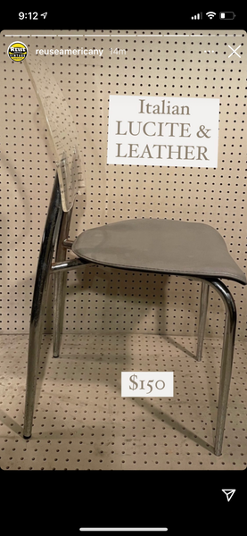 Italian Lucite and Grey Leather Chair