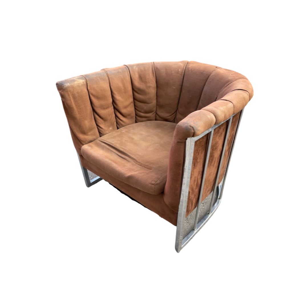 Mid-Century Modern Chrome Rail Back Lounge/ Arm Chair by Milo Baughman - As Is