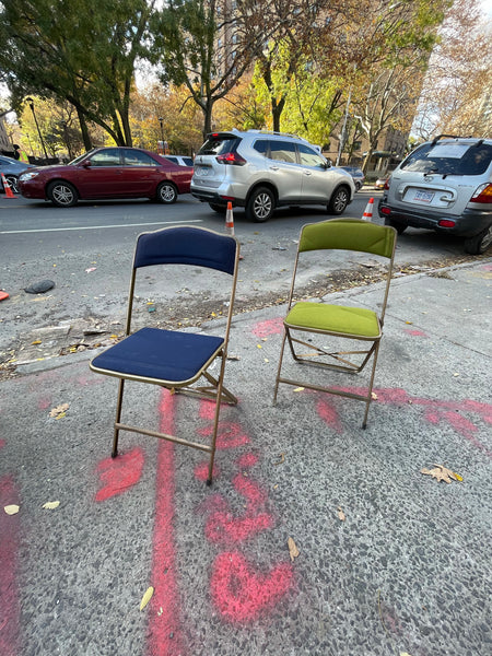 Pairs of Colorful Brass Folding Chairs
