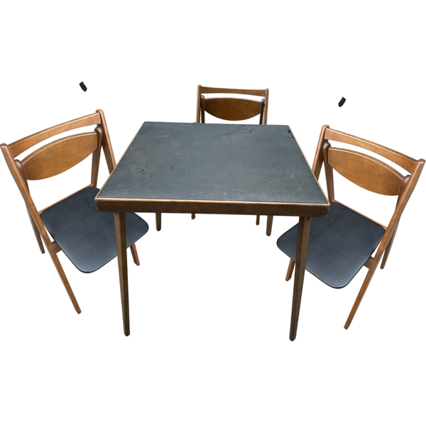 Stackmore Leather Top Table and 3 Bentwood Folding Chairs