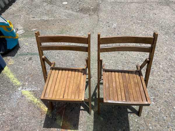 Pair of Dark Wood Slatted Dining Chairs