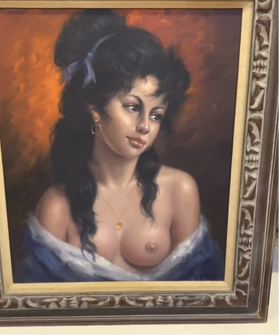 Vintage Original Oil Painting - Topless