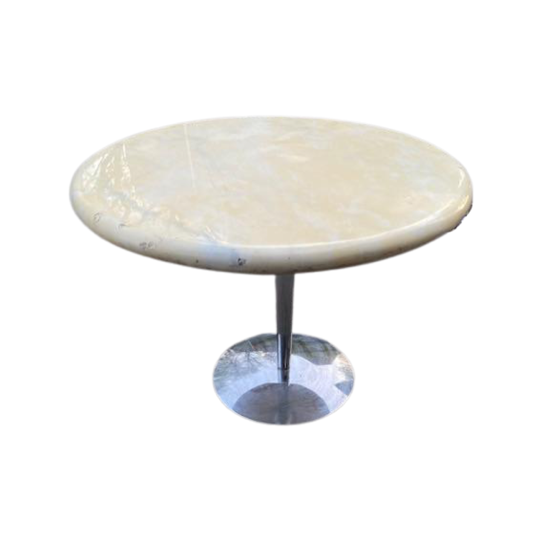 Marble and Chrome Mushroom Shaped Low Profile Side or Pedestal Coffee Table