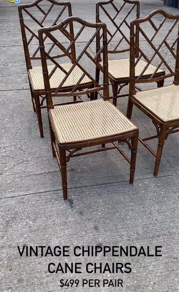 Pair of Vintage CHIPPENDALE Style Bamboo and Rattan/Cane Dining Chairs