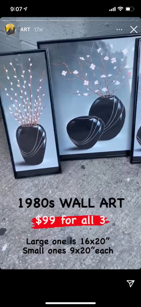 Triptych Vase Art  Black 1980s