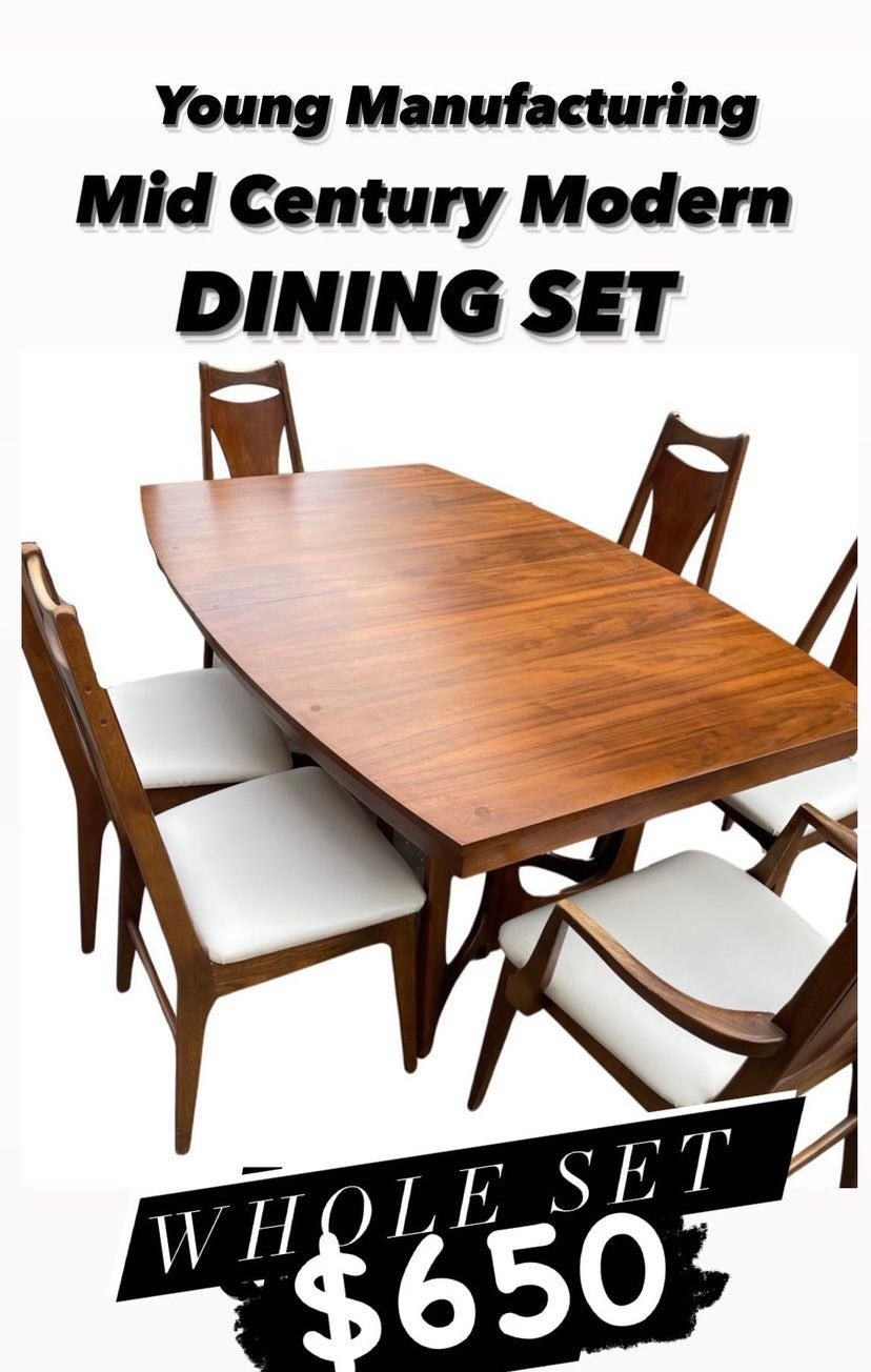 YOUNG MANUFACTURING DINING TABLE AND 6 chairs