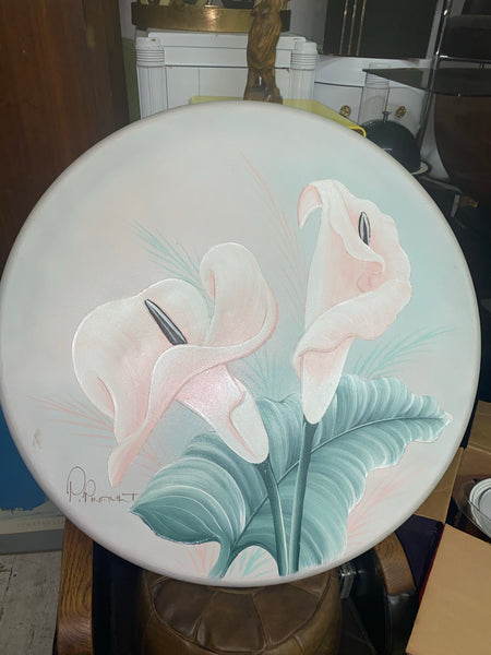 Signed P.Pinault Floral Painting - Circular Canvas
