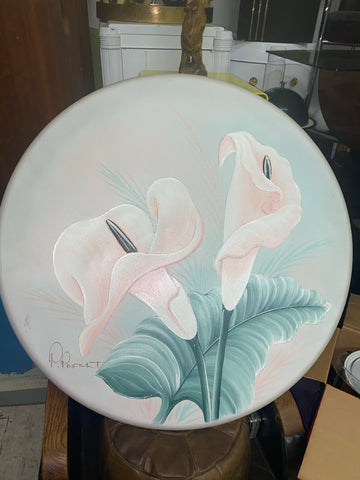 Signed P.Pinault Floral Painting - Circular Canvas