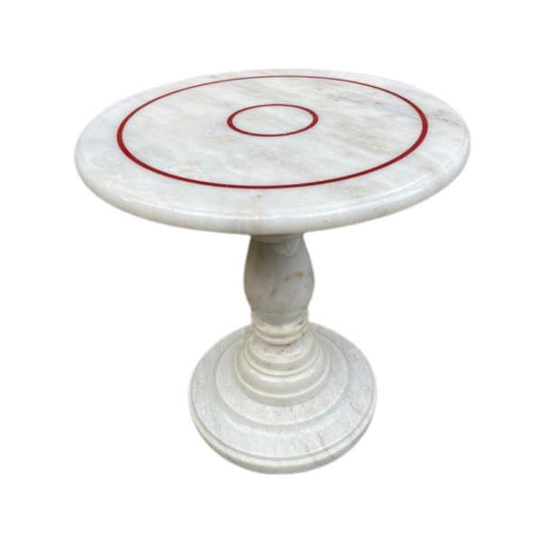 Solid Marble With Red Bullseye Detail Side Table