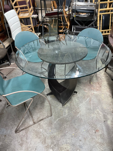 Steel Two Toned Dining Table Base with Glass Round 44” Top