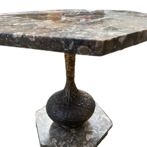 Gorgeous “I Dream of Jeannie” Marble and Two Toned Brass Hexagon Shaped Side Table