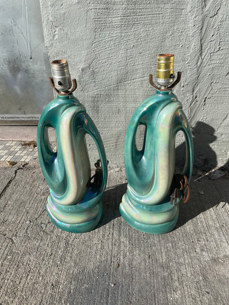 Pair of Vintage Ceramic Table Lamps in Turquoise