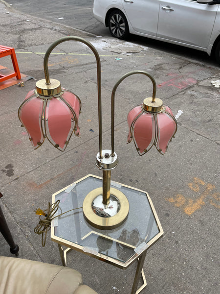 Pink Vintage Modern Brass Tulip Table Lamp