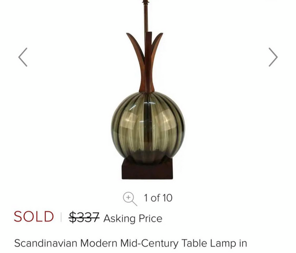 Scandinavian Wood and Smoked Glass MCM Table Lamp - No Shade