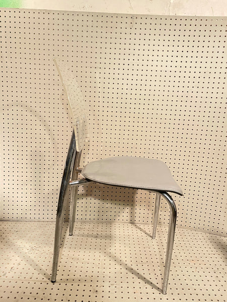 Italian Lucite and Grey Leather Chair