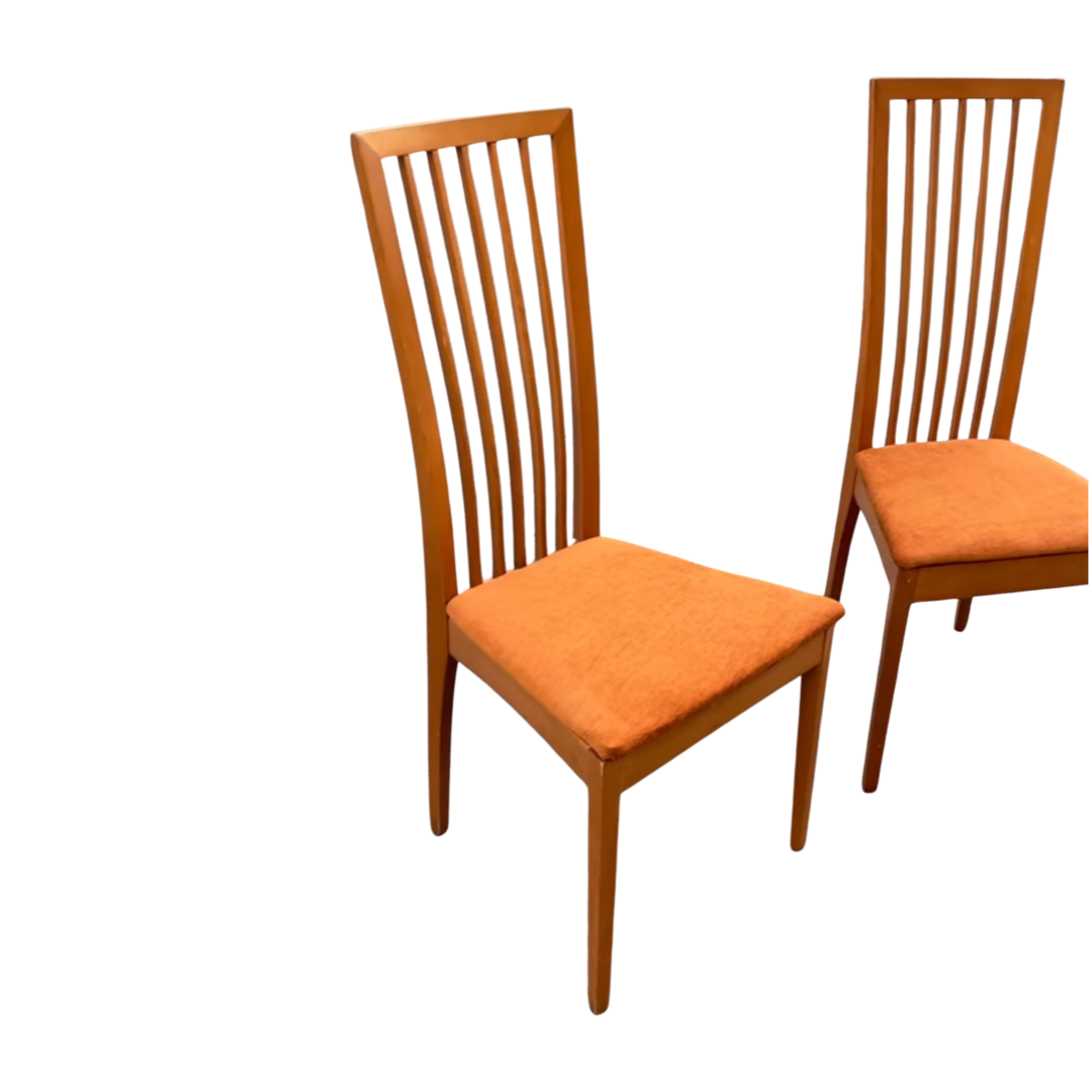 Pair of Wood and Orange High-back Dining Chairs