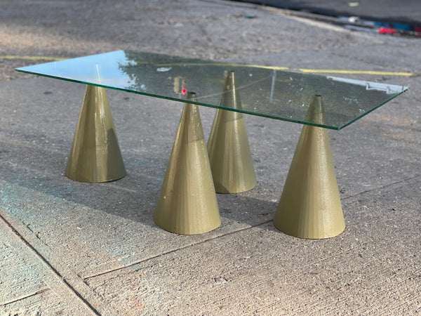 Modern Memphis Group Inspired Muted Green and Glass Cone Coffee Table  l