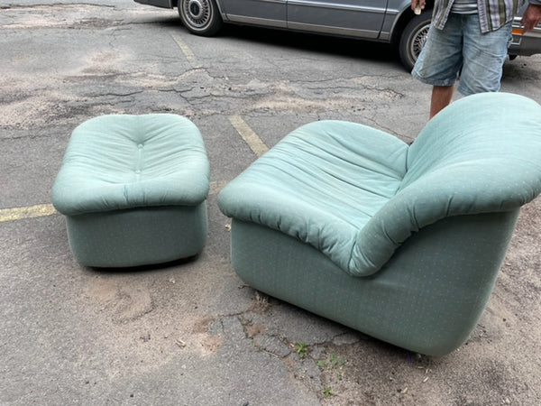 Postmodern Low Profile Slipper Style Lounge Chair and Ottoman