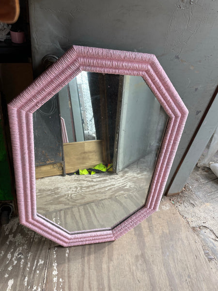 Pink Painted Plastic Woven Wicker Octagon Mirror 30x42” tall