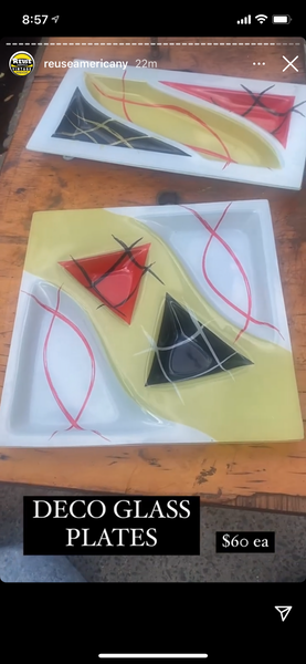 Art Deco Glass Serving Platters - Red, Yellow, Black and White