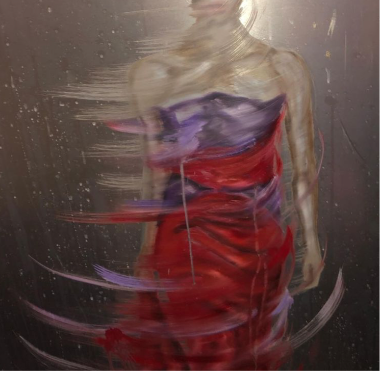 2x4’ Painting on Metal by Kish Studio - Red and Purple  Dress