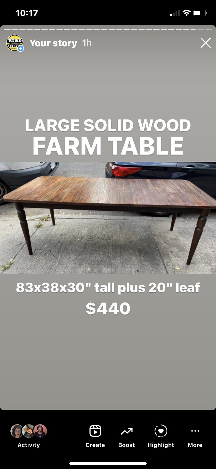 Large solid wood farm table