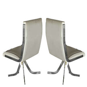Pair of Chrome Swivel White Vinyl Dining Chairs