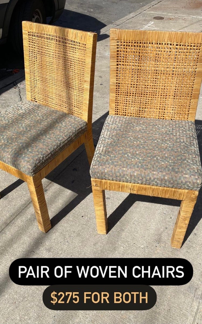 Pair of Woven Upholstered Dining Chairs