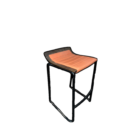 Orange Fabric, Wood and Metal Single Bar Stool