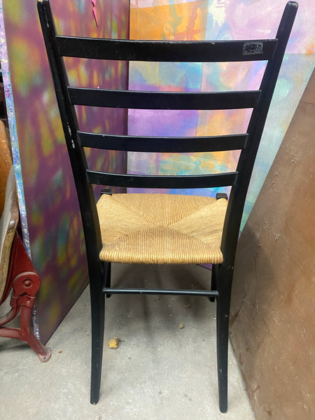Gio Ponti Black Wood Ladder Back and Rush Single Chair