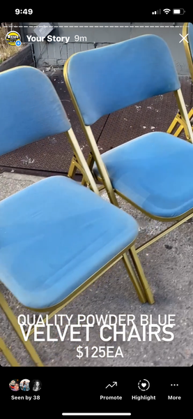 Vintage Powder Blue and Brass Folding Chairs