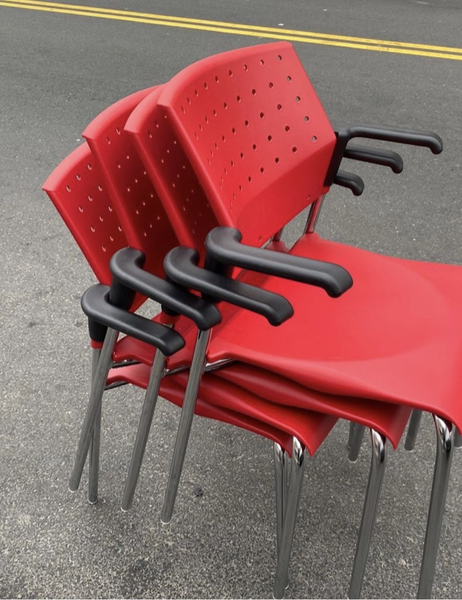 Set of 4 Red Sonic Stack Chairs With Arms