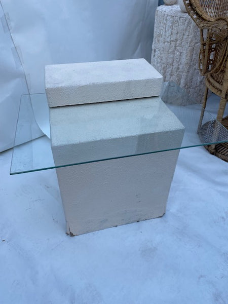 Baby Blue Faux Stone and Glass Postmodern Cantilever Side Table